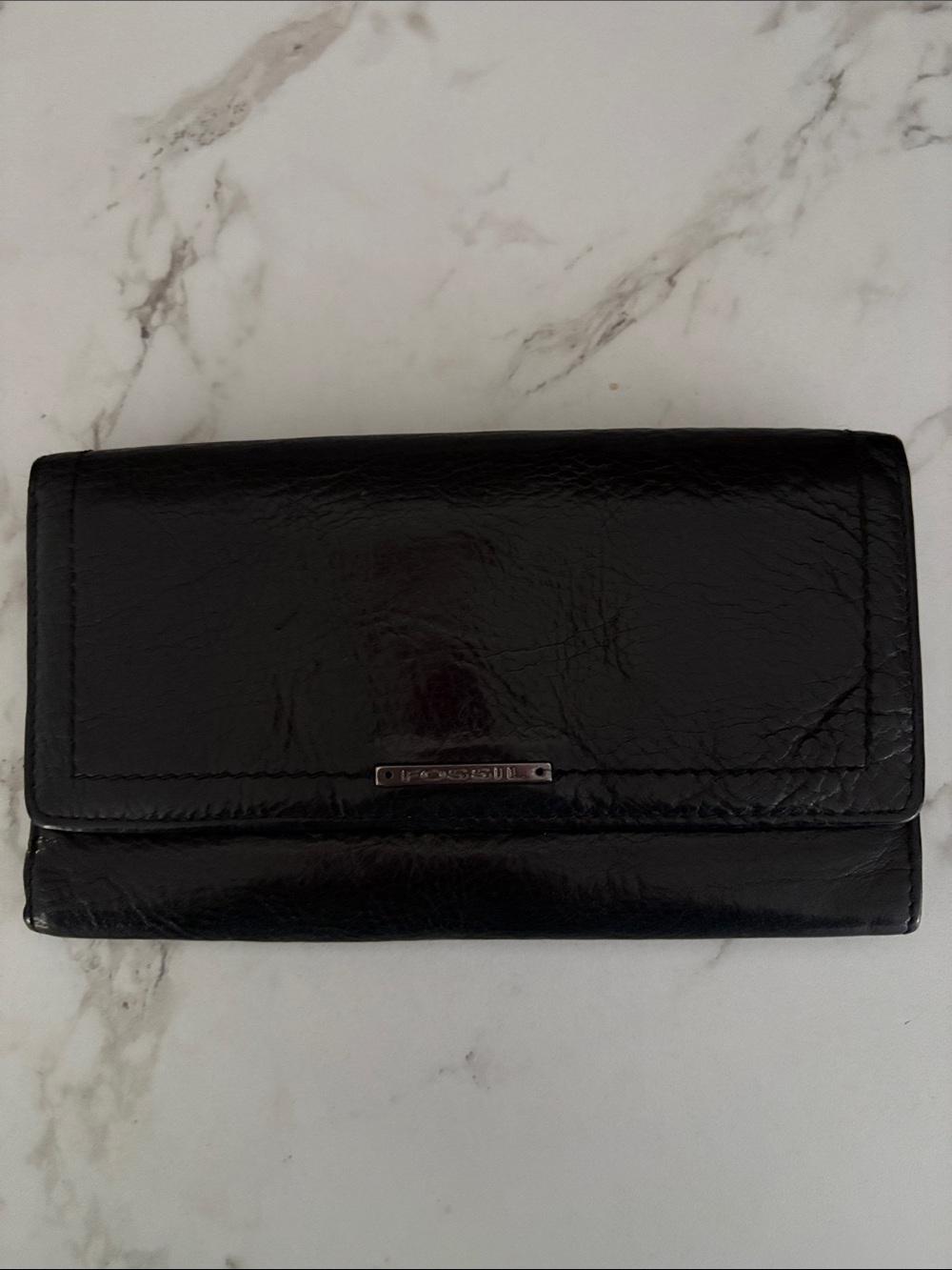 Fossil Black Leather Trifold Women's Wallet